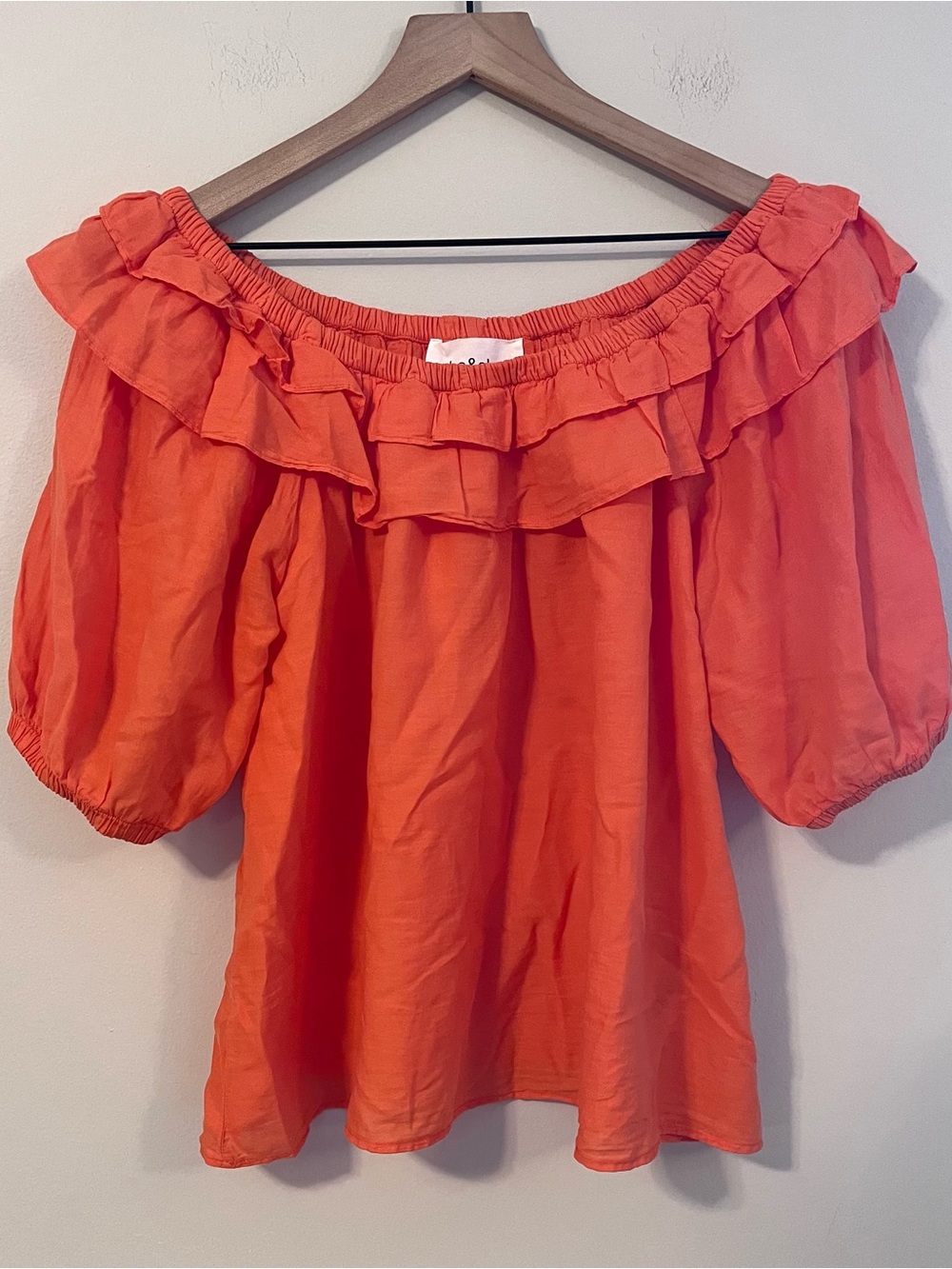 BA&SH Bash Women’s Off-Shoulder Orange Ruffle Blouse Size M Puff Sleeve Ruffle